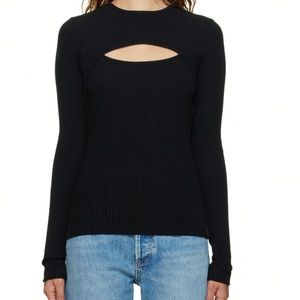 7 For All Mankind black long sleeve cut out shirt